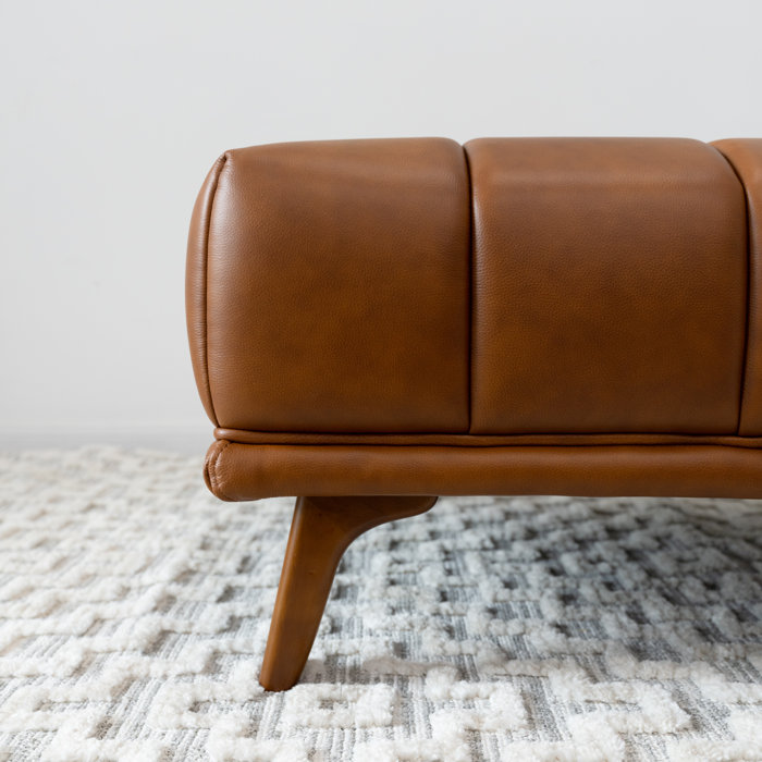 Wade Logan® Mid Century Modern Leather Ottoman In Tan & Reviews Wayfair